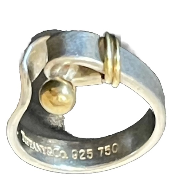 Tiffany & Co 925 Sterling Silver & 18k Gold Hook Eye Ring Size 4 - Picture 9 of 9